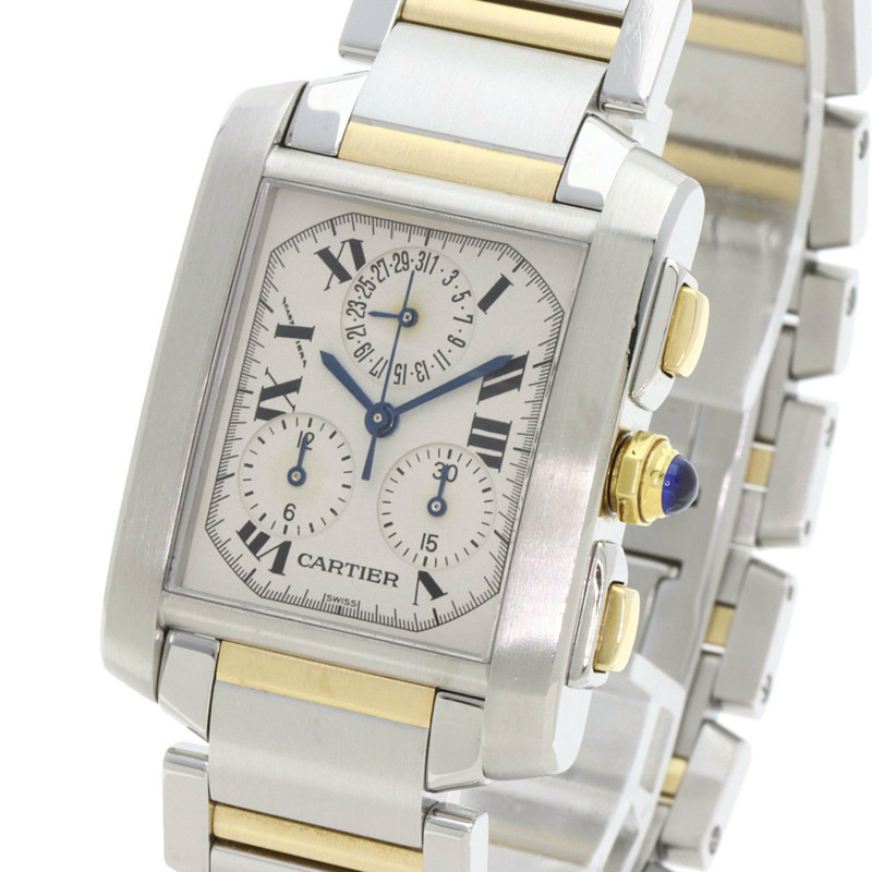 卡地亞 Tank Française Chrono Reflex W51004Q4 男士精鋼腕錶，18K 白金錶殼-2