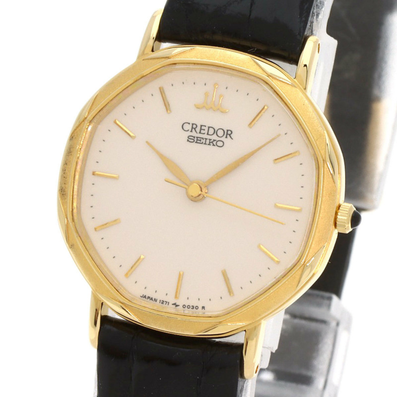 精工 1271-5000 Credor 女士腕錶，18K 黃金錶殼，皮革錶帶-2