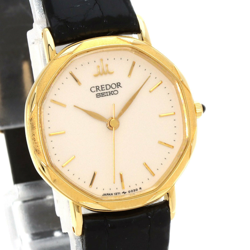 精工 1271-5000 Credor 女士腕錶，18K 黃金錶殼，皮革錶帶-3