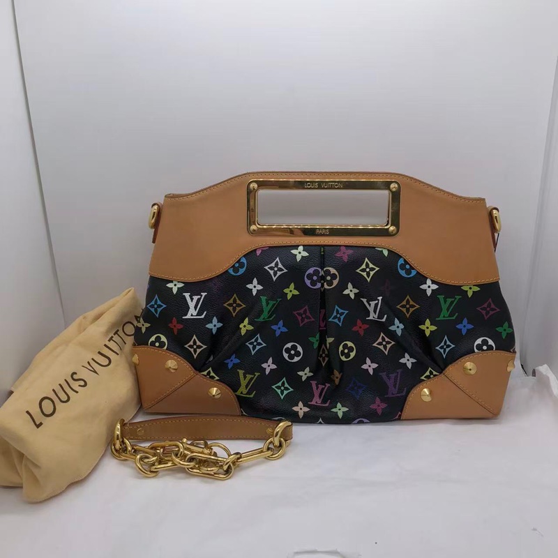 二手LV路易威登 黑三彩 LV黑三彩Judy中號 絕版手提腋下包 鏈條包 村上隆限定 輕微使用痕跡-0