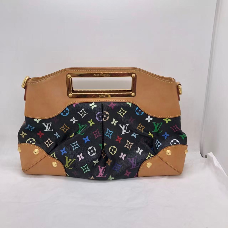 二手LV路易威登 黑三彩 LV黑三彩Judy中號 絕版手提腋下包 鏈條包 村上隆限定 輕微使用痕跡-2