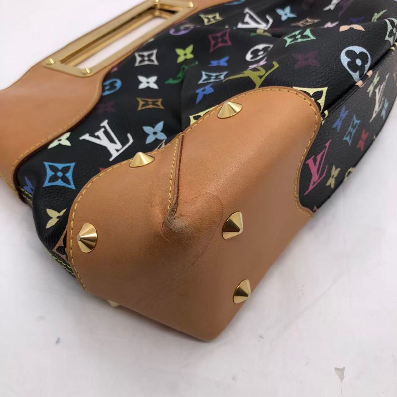 二手LV路易威登 黑三彩 LV黑三彩Judy中號 絕版手提腋下包 鏈條包 村上隆限定 輕微使用痕跡-10