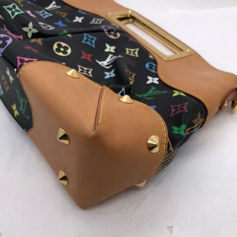 二手LV路易威登 黑三彩 LV黑三彩Judy中號 絕版手提腋下包 鏈條包 村上隆限定 輕微使用痕跡-11