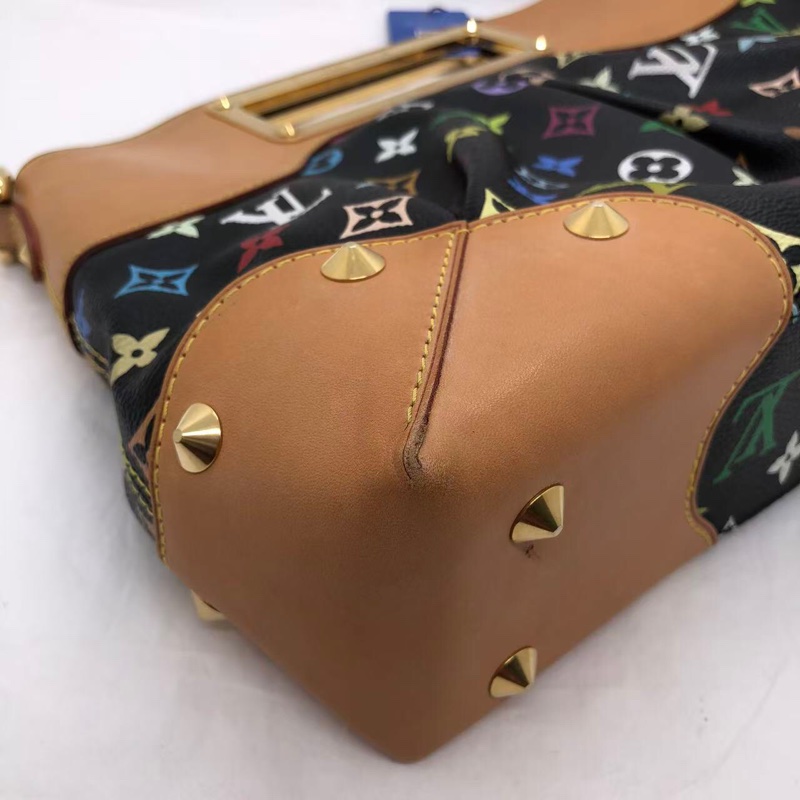 二手LV路易威登 黑三彩 LV黑三彩Judy中號 絕版手提腋下包 鏈條包 村上隆限定 輕微使用痕跡-13