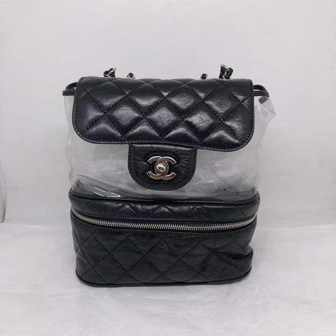 二手Chanel香奈兒牛皮拼pvc果凍鏈條單肩包，配件身份卡