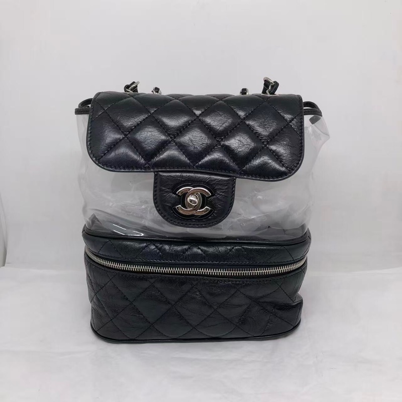 二手Chanel香奈兒牛皮拼pvc果凍鏈條單肩包，配件身份卡-0