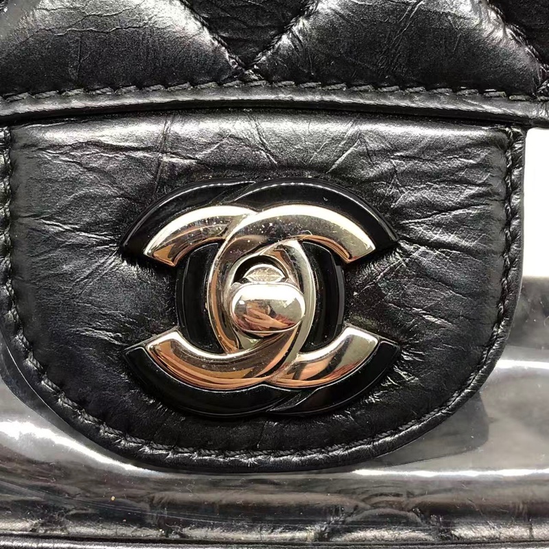 二手Chanel香奈兒牛皮拼pvc果凍鏈條單肩包，配件身份卡-15