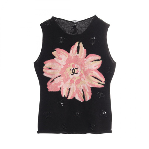 香奈兒 COCO 標誌針織上衣 P77175 羊絨黑色粉紅色黃色 34 碼 二手女款