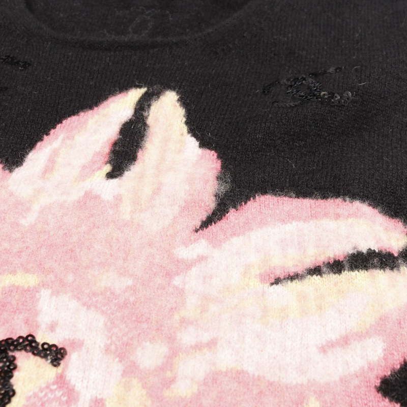 香奈兒 COCO 標誌針織上衣 P77175 羊絨黑色粉紅色黃色 34 碼 二手女款-7