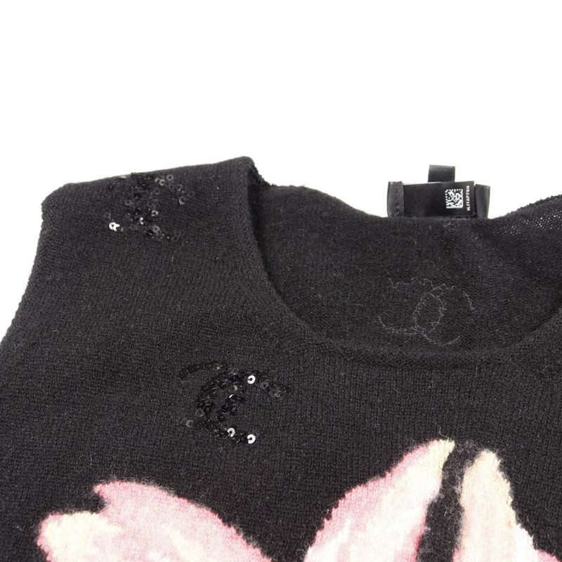 香奈兒 COCO 標誌針織上衣 P77175 羊絨黑色粉紅色黃色 34 碼 二手女款-8