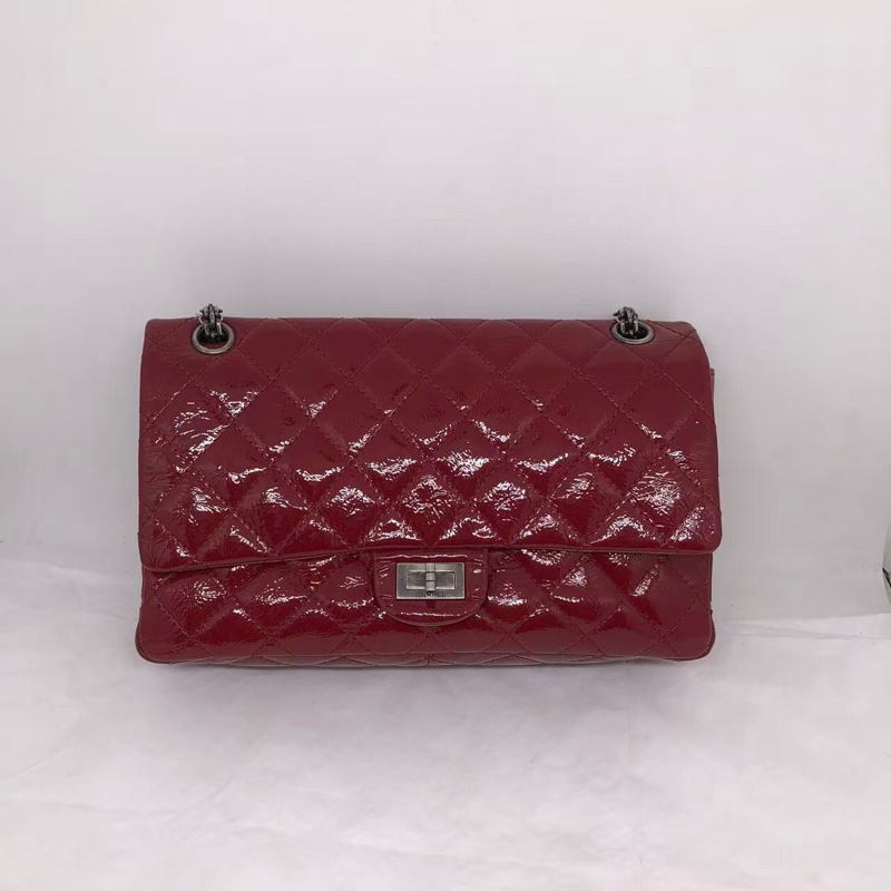 二手Chanel香奈兒2.55系列226紅色漆皮中號,內里有吸色染色,具體如圖-0