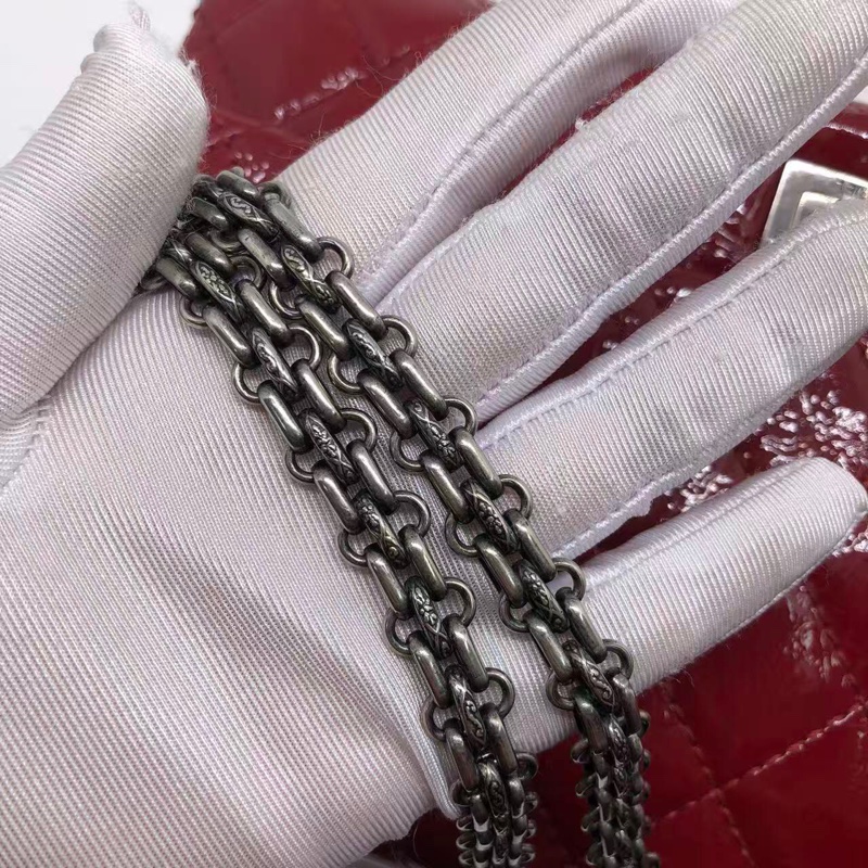 二手Chanel香奈兒2.55系列226紅色漆皮中號,內里有吸色染色,具體如圖-6