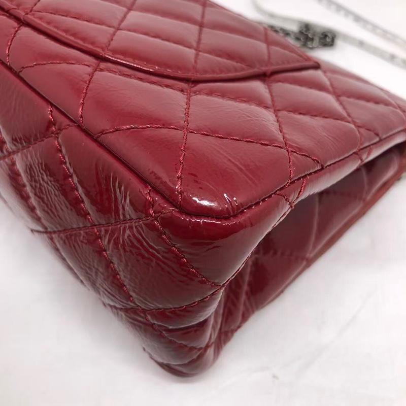 二手Chanel香奈兒2.55系列226紅色漆皮中號,內里有吸色染色,具體如圖-13