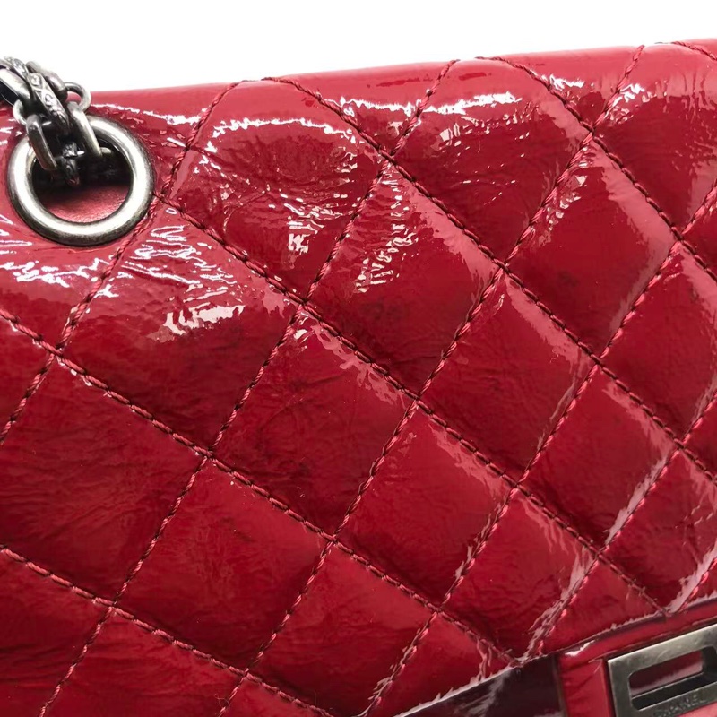 二手Chanel香奈兒2.55系列226紅色漆皮中號,內里有吸色染色,具體如圖-27