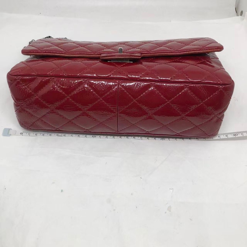 二手Chanel香奈兒2.55系列226紅色漆皮中號,內里有吸色染色,具體如圖-30