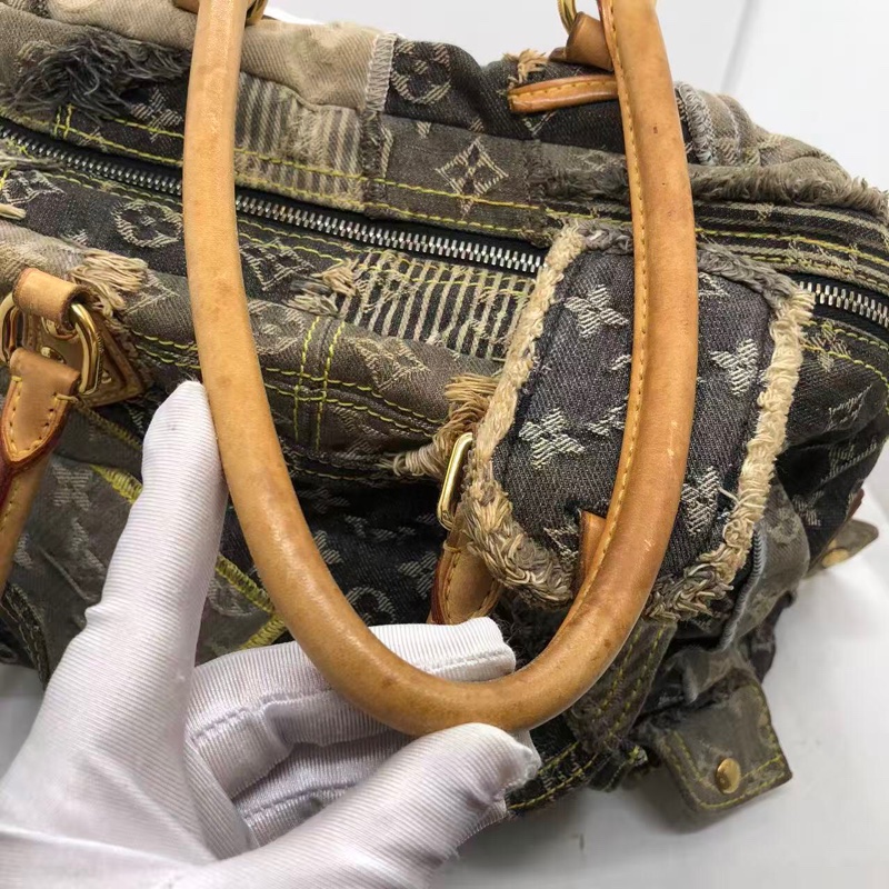 Vuitton/路易威登 中古牛仔拼接手提包  LV中古牛仔拼接手提包，經典老花，牛仔拼接設計，容量大，正常使用痕跡，牛仔包-9