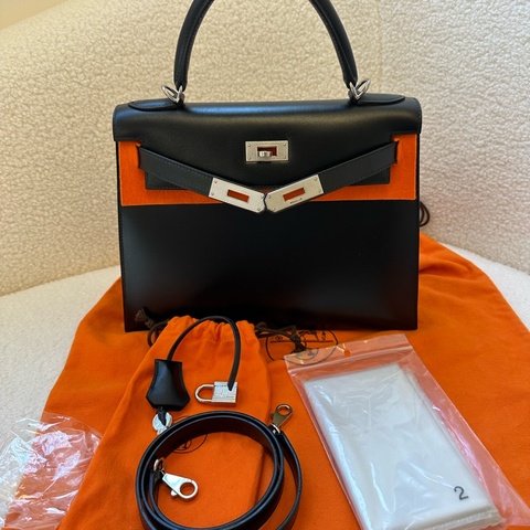 Hermès Kelly 28 黑銀 box 皮 菠蘿扣