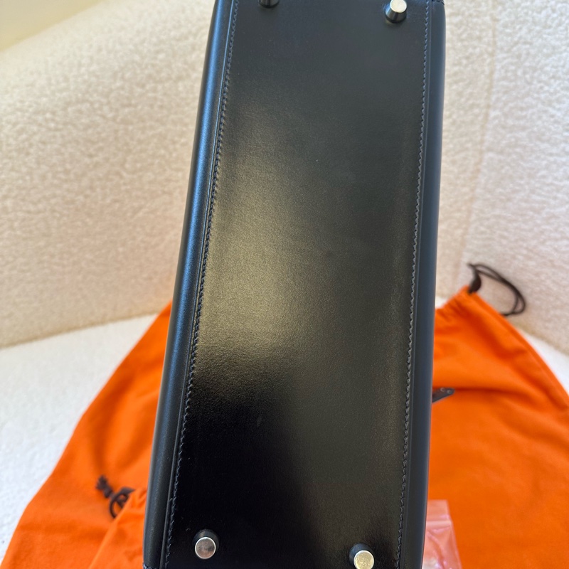 Hermès Kelly 28 黑銀 box 皮 菠蘿扣-6