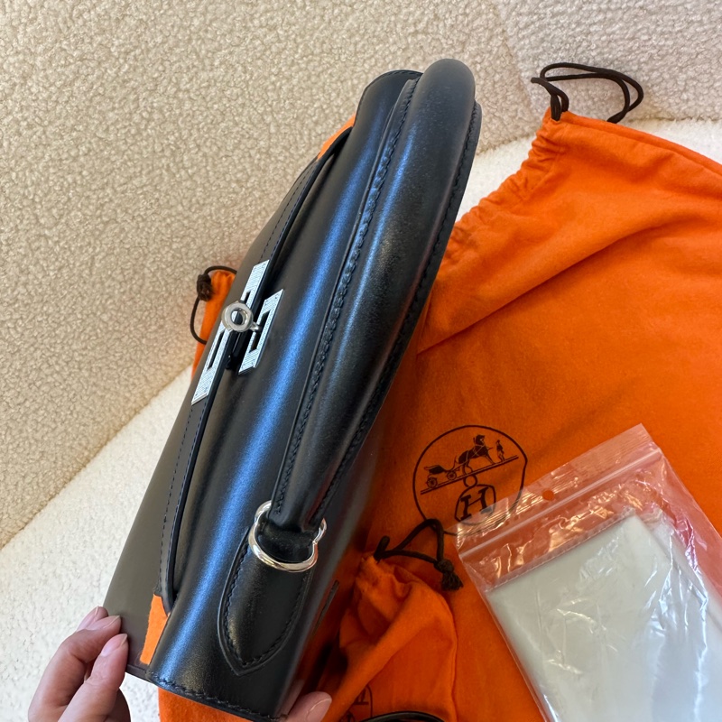 Hermès Kelly 28 黑銀 box 皮 菠蘿扣-7