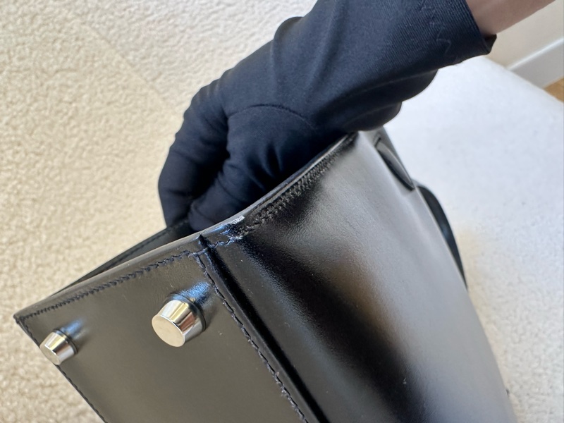 Hermès Kelly 28 黑銀 box 皮 菠蘿扣-11