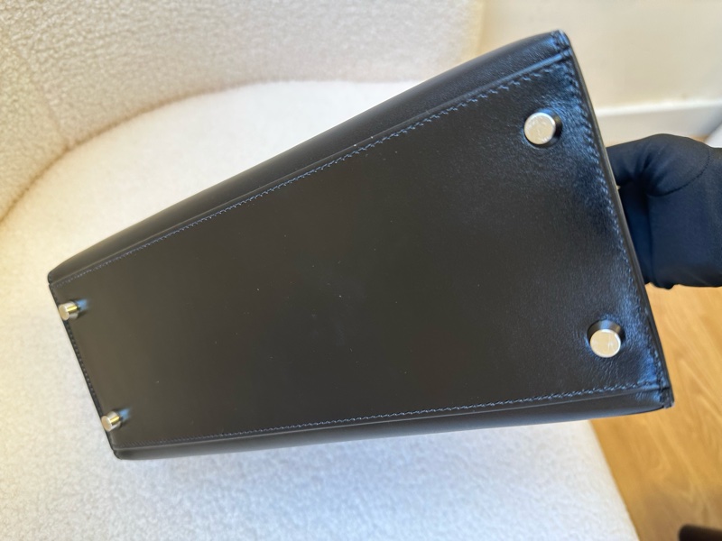 Hermès Kelly 28 黑銀 box 皮 菠蘿扣-12