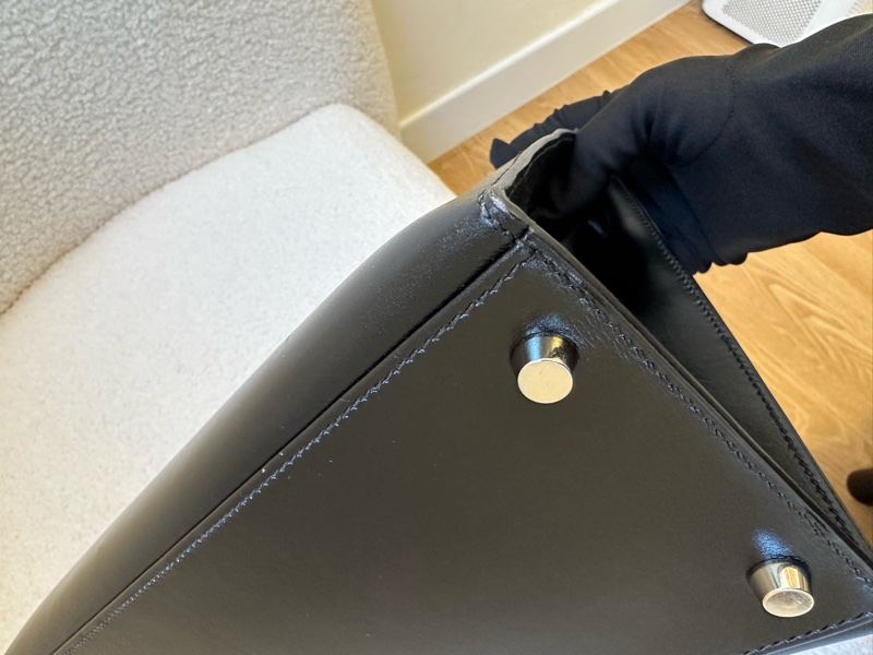 Hermès Kelly 28 黑銀 box 皮 菠蘿扣-13