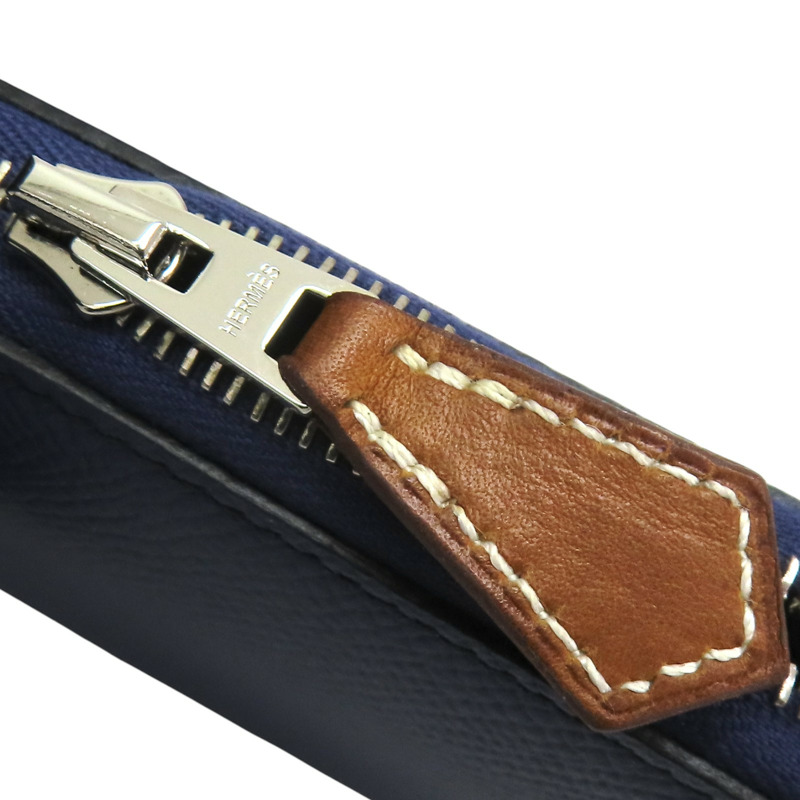 藍色 Epsom牛皮 Silk'in Compact 短夾 D刻【HERMES 愛馬仕】 D SI 003 DB-15
