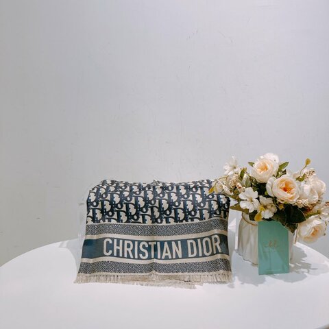 TW4556	Dior 迪奧 經典logo 真絲 方巾 Oblique Diortwin Square Scarf 70 x 70cm Blue Silk