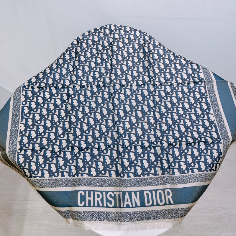 TW4556	Dior 迪奧 經典logo 真絲 方巾 Oblique Diortwin Square Scarf 70 x 70cm Blue Silk-1