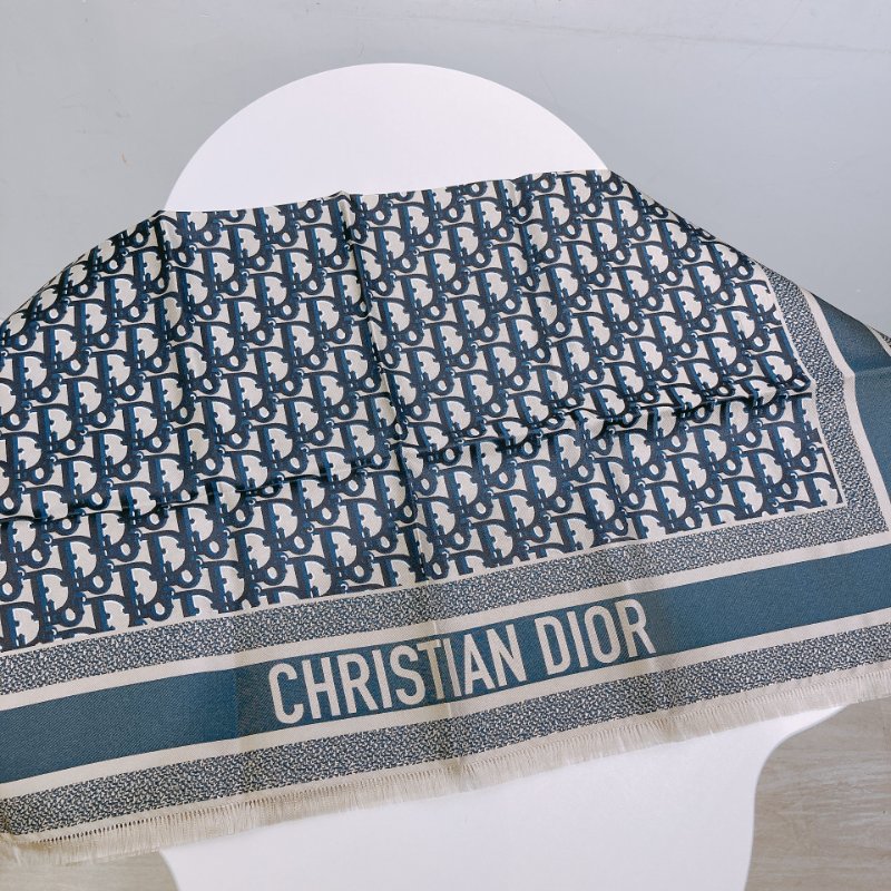 TW4556	Dior 迪奧 經典logo 真絲 方巾 Oblique Diortwin Square Scarf 70 x 70cm Blue Silk-2