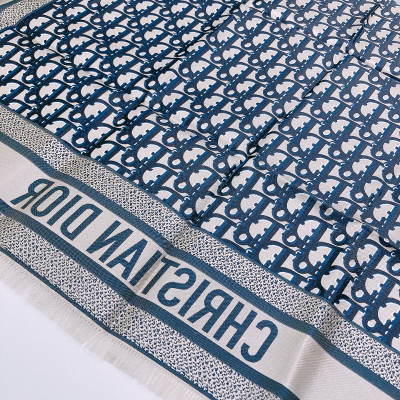 TW4556	Dior 迪奧 經典logo 真絲 方巾 Oblique Diortwin Square Scarf 70 x 70cm Blue Silk-3