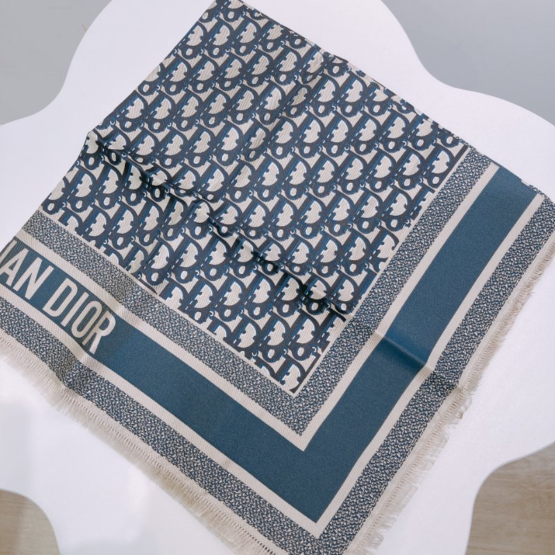 TW4556	Dior 迪奧 經典logo 真絲 方巾 Oblique Diortwin Square Scarf 70 x 70cm Blue Silk-4