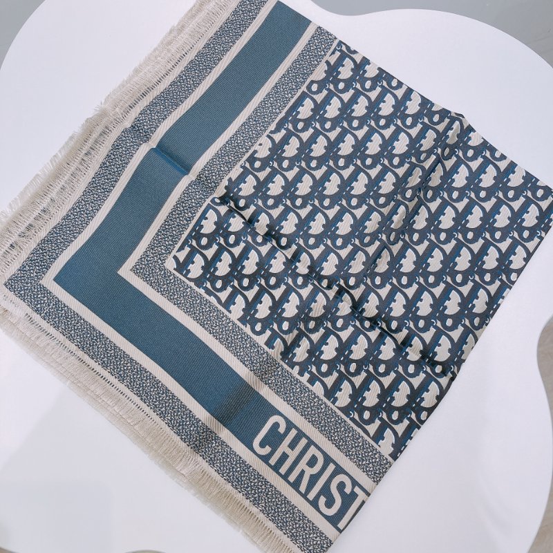 TW4556	Dior 迪奧 經典logo 真絲 方巾 Oblique Diortwin Square Scarf 70 x 70cm Blue Silk-5