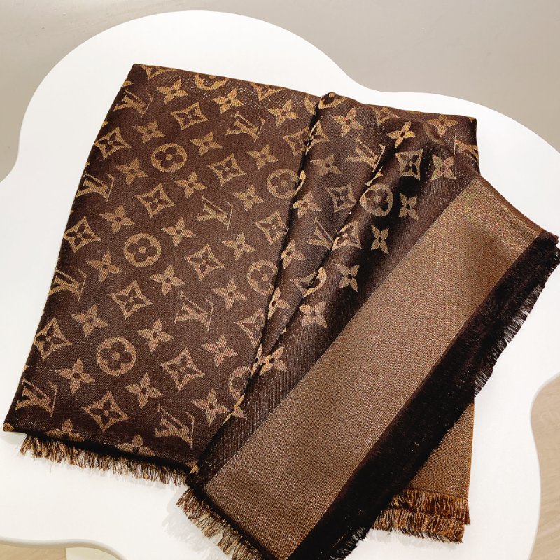 TW4549 Louis Vuitton路易威登 閃金咖色經典logo大方巾 Monogram Shine Shawl Sacrf 50% Slik x 20% Wool-2