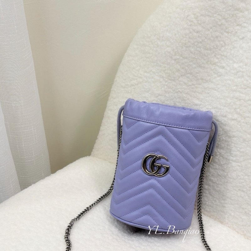 GUCCI GG Marmont紫色牛皮迷你水桶袋575163-0