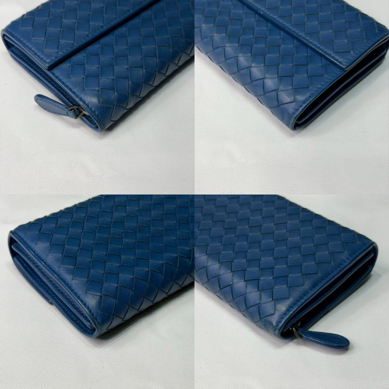 BV 藍色小羊皮編織扣式長夾-8