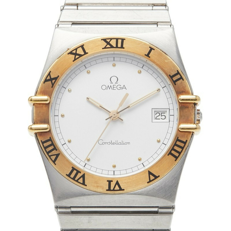 歐米茄星座系列腕錶,石英機芯,白色錶盤,不鏽鋼錶殼,黃金錶帶,女士款,OMEGA-0