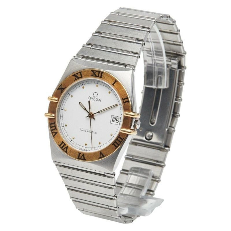 歐米茄星座系列腕錶,石英機芯,白色錶盤,不鏽鋼錶殼,黃金錶帶,女士款,OMEGA-1