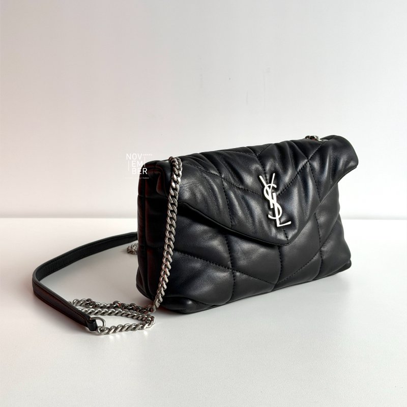 99新🆕 Saint Laurent YSL 聖羅蘭 Lou Lou puffer mini黑色銀鏈-1