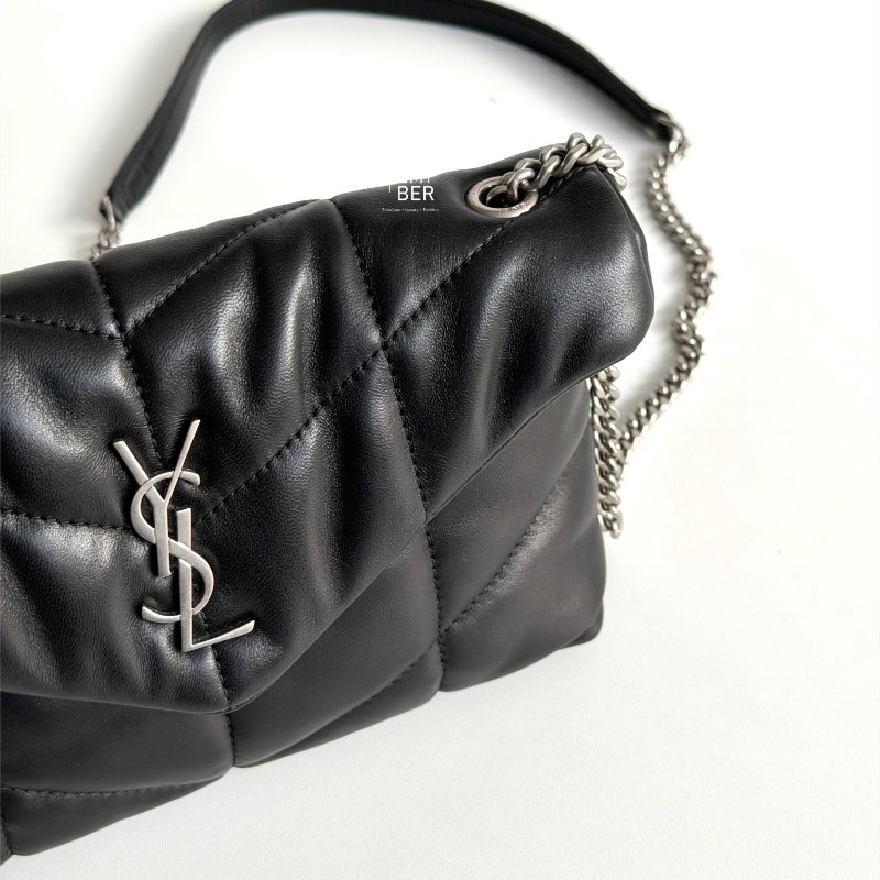 99新🆕 Saint Laurent YSL 聖羅蘭 Lou Lou puffer mini黑色銀鏈-3