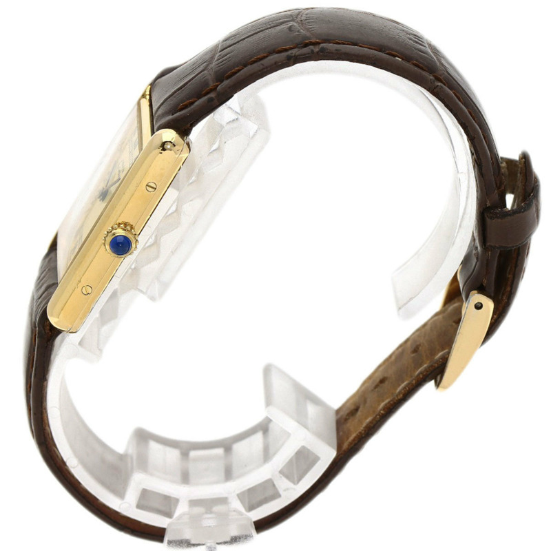 卡地亞 Must Tank Vermeil 女士腕錶,銀色皮革錶帶-1