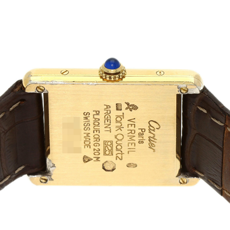 卡地亞 Must Tank Vermeil 女士腕錶,銀色皮革錶帶-6