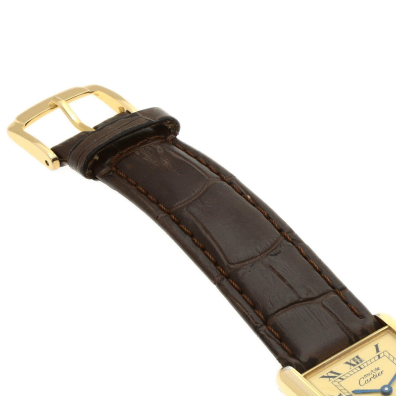 卡地亞 Must Tank Vermeil 女士腕錶,銀色皮革錶帶-10