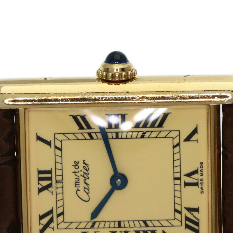 卡地亞 Must Tank Vermeil 女士腕錶,銀色皮革錶帶-17