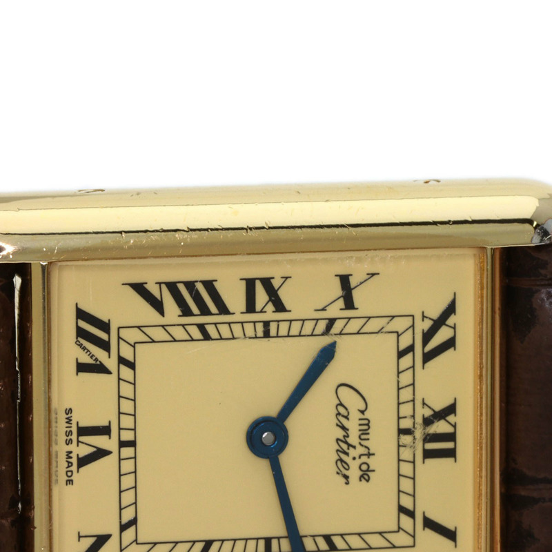 卡地亞 Must Tank Vermeil 女士腕錶,銀色皮革錶帶-18