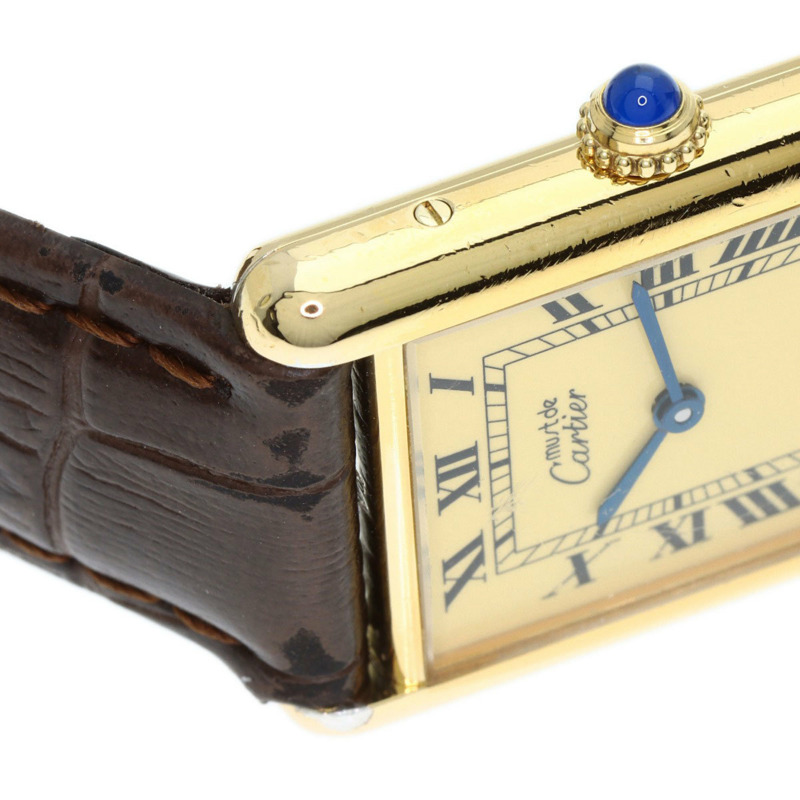 卡地亞 Must Tank Vermeil 女士腕錶,銀色皮革錶帶-19