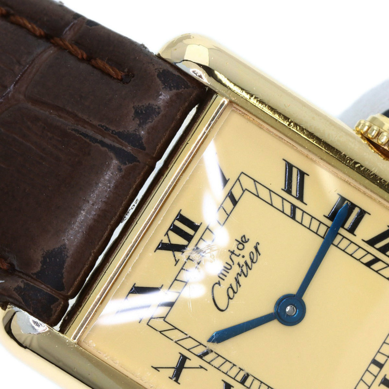 卡地亞 Must Tank Vermeil 女士腕錶,銀色皮革錶帶-24
