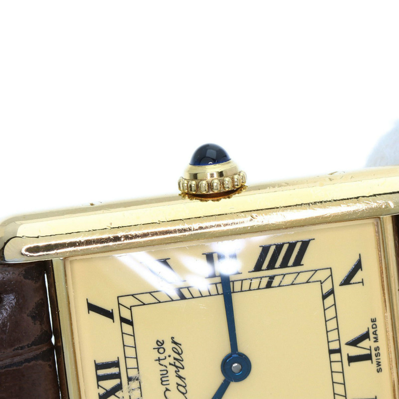 卡地亞 Must Tank Vermeil 女士腕錶,銀色皮革錶帶-25