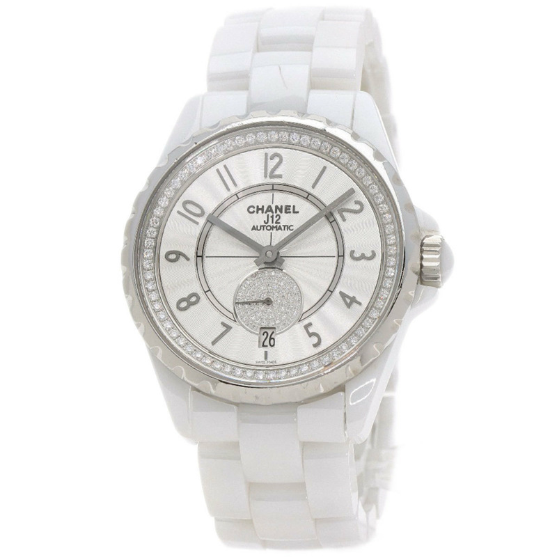 香奈兒 H3841 J12-365 男童鑽石白色陶瓷腕錶-0