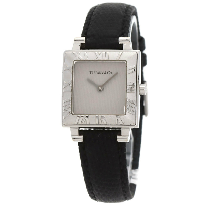 Tiffany Atlas 方形錶盤腕錶,銀色皮革錶帶,女士款-0